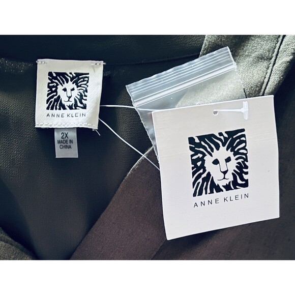 NWT ANNE KLEIN Linen Blend Mixed Media Olive Green High-Low Tunic 2X - Picture 2 of 12